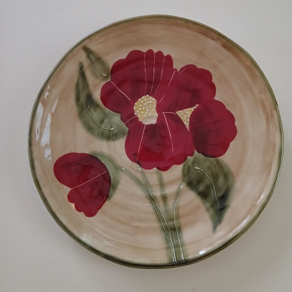 THREE (3) Ambiance Red and Green FLEUR RUSTIQUE POPPY 8" Salad Plate